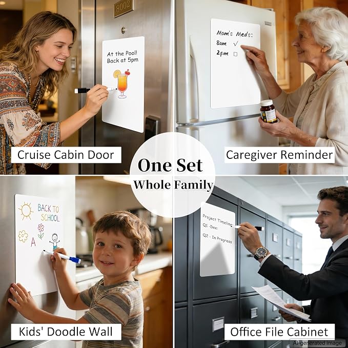 Small Magnetic Whiteboard for Fridge: 4-Pack Keeps Plans Clear | Dry Erase Sheets for Grocery Lists Menus To-Dos & Family Notes - 12" x 8" Organizer Set with 3 Markers & 1 Eraser