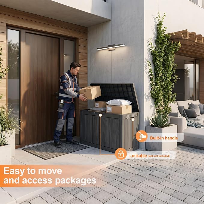 50 Gallon Package Delivery Boxes for Outside, Package Delivery Box with Lockable Secure, Waterproof for Garden, Backyard, Patio & Lawn, Black