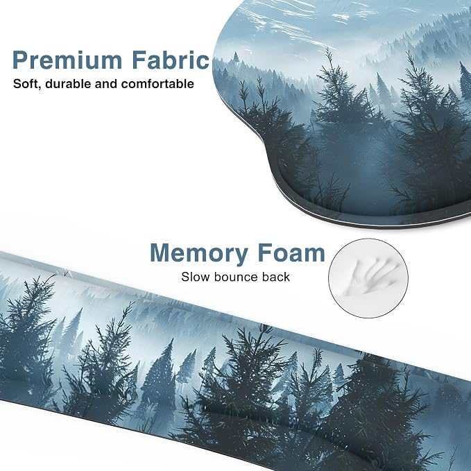 Ergonomic Mouse Pad with Wrist Rest and Keyboard Wrist Rest, Mousepad | Memory Foam Wrist Rest for Computer Keyboard, Pain Relief, Non-Slip Base, Mouse Pad Wrist Support for Gaming, Cloud Forest