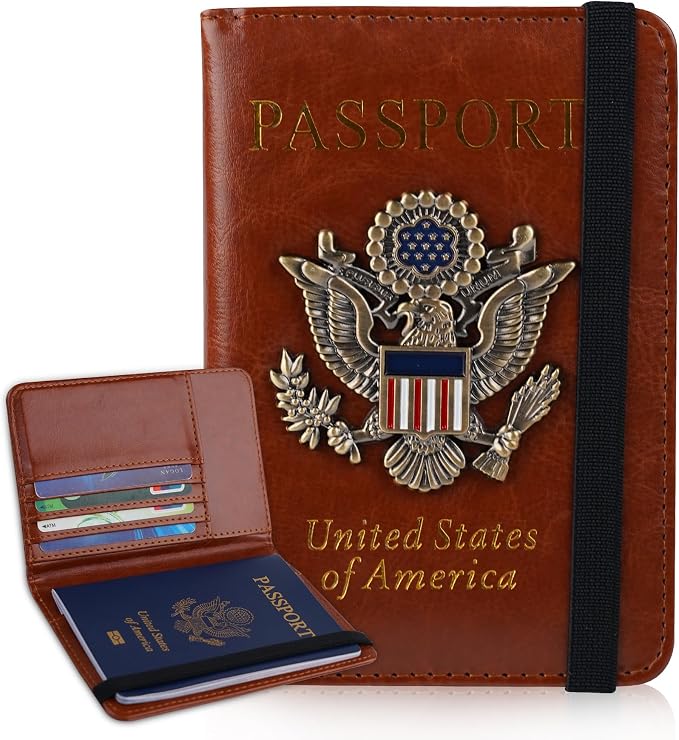 Passport Holder Cover Travel Wallet and Card Slot Combo RFID Blocking Leather Family Passport Holder Travel Accessories for Men Women(Brown)