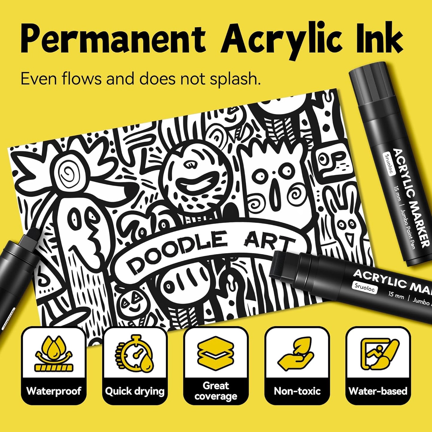 3 Jumbo Permanent Markers Blue, 15mm Thick Wide Tip, Large Acrylic Paint Markers for Rock Painting, Poster, Graffiti, Stone, Ceramic, Glass, Wood, Canvas