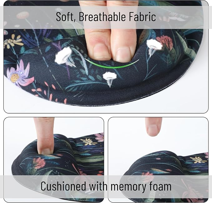 Mr. Pen- Ergonomic Mouse Pad with Wrist Rest, Midnight Bloom Design | Breathable Fabric with Memory Foam Cushion, Non-Slip Rubber Base, Gel Mouse Pad with Wrist Support