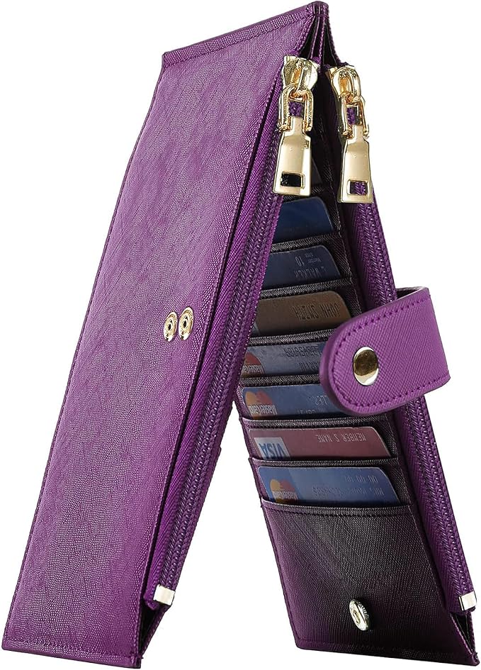 Travelambo RFID Wallet Women Large Size Bifold Multi Card Wallet Case with Zipper Pocke Credit Card Holder for Women