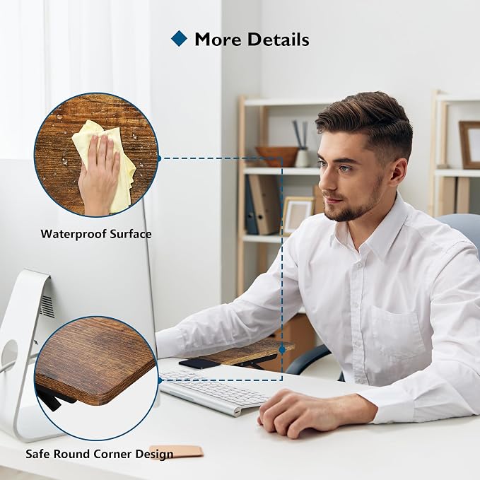 BONTEC Ergonomic Desk Extender Tray, 9.5"x9.1" Table Mount Arm Wrist Rest Shelf, 90° Foldable Elbow Support, Clamp on Computer Arm Rest for Desk, Office & Home Use, Durable & Easy to Install | 90°Foldable Elbow Support, Table Mount Arm, Clamp on Comput...