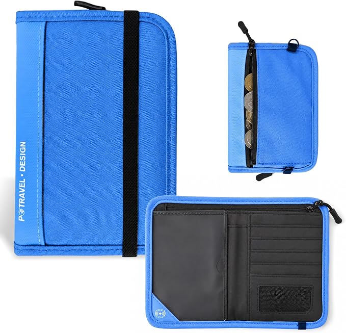 P.travel Passport Holder for Travel, RFID Blocking Passport Wallet with Adjustable Shoulder Strap, Holds 3 Passports, 4 Card Slots & AirTag Slot, Lightweight Travel Essentials for Men & Women