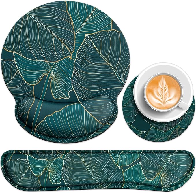 Mouse Pad with Wrist Rest Set, 3-in-1 Wrist Support Mousepad | Gaming Mat Pad with Anti-Skid Base,Ergonomic Mouse Pad Green,Memory Foam Gel Wrist Rest for Computer Keyboard
