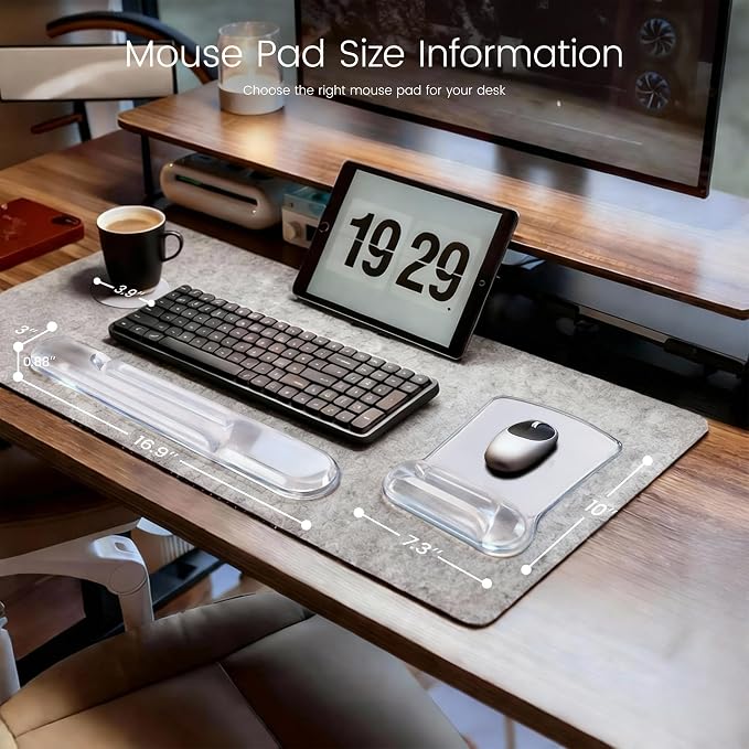 Ospelelf Clear Mouse Pad with Wrist Rest and Ergonomic Gel Keyboard Hand Wrist Set, Support for Typing Gaming, Relieve Wrist Pain, Cool & Easy to Clean, for Office, Programmer, Home Computer Use