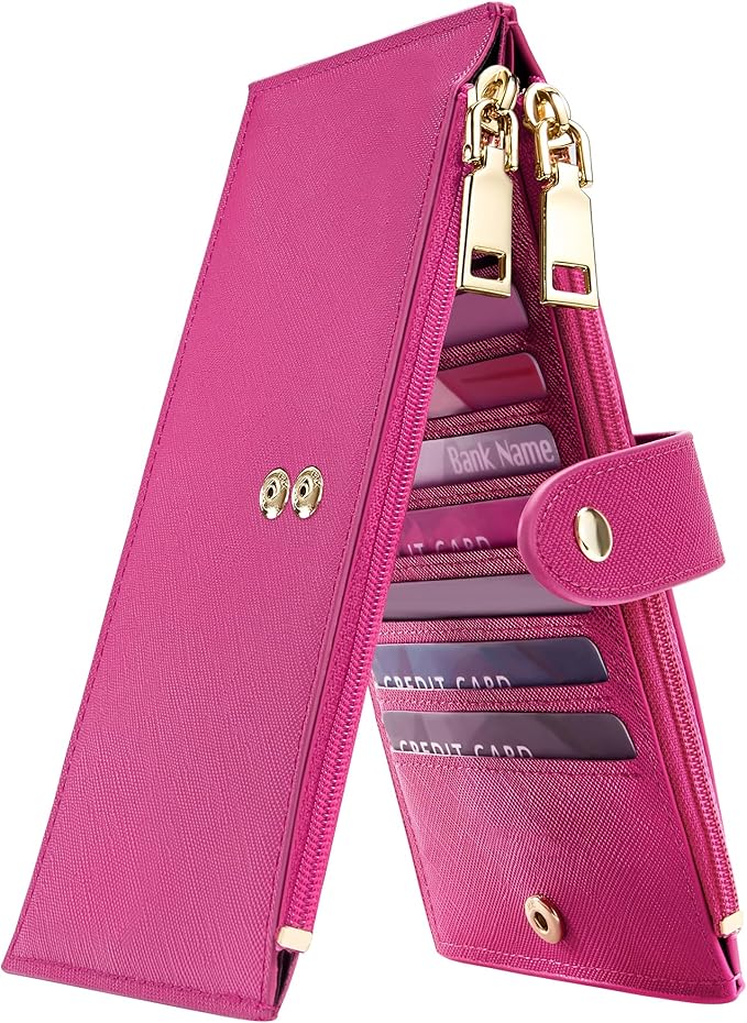 Travelambo RFID Wallet Women Large Size Bifold Multi Card Wallet Case with Zipper Pocke Credit Card Holder for Women