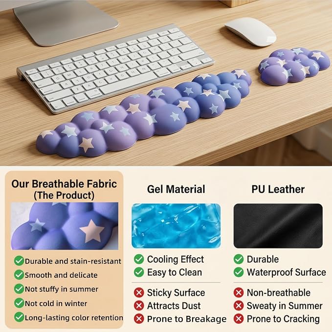 Cloud Wrist Rest for Keyboard & Mouse, Gradient Purple Colorful Star | Memory Foam Arm Rest with Ergonomic Support Fits Full Keyboards and Reduces Typing Fatigue for Office, Gaming and Home Use