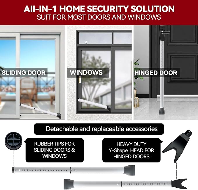 AceMining Upgraded Door Security Bar & Sliding Patio Bar, Heavy Duty Stoppers Adjustable Jammer for Home, Apartment, Travel (2 Pack,White)