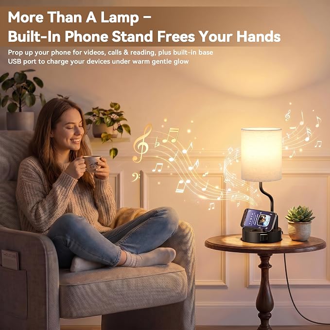 Bedside Lamps for Bedroom Set of 2 - Table Desk Lamp for Nightstand | 15" Table Lamp for Living Room with Pen Holder & Phone Stand, USB A+C Port, AC Outlet, 3 Color Temperature, LED Bulb Included