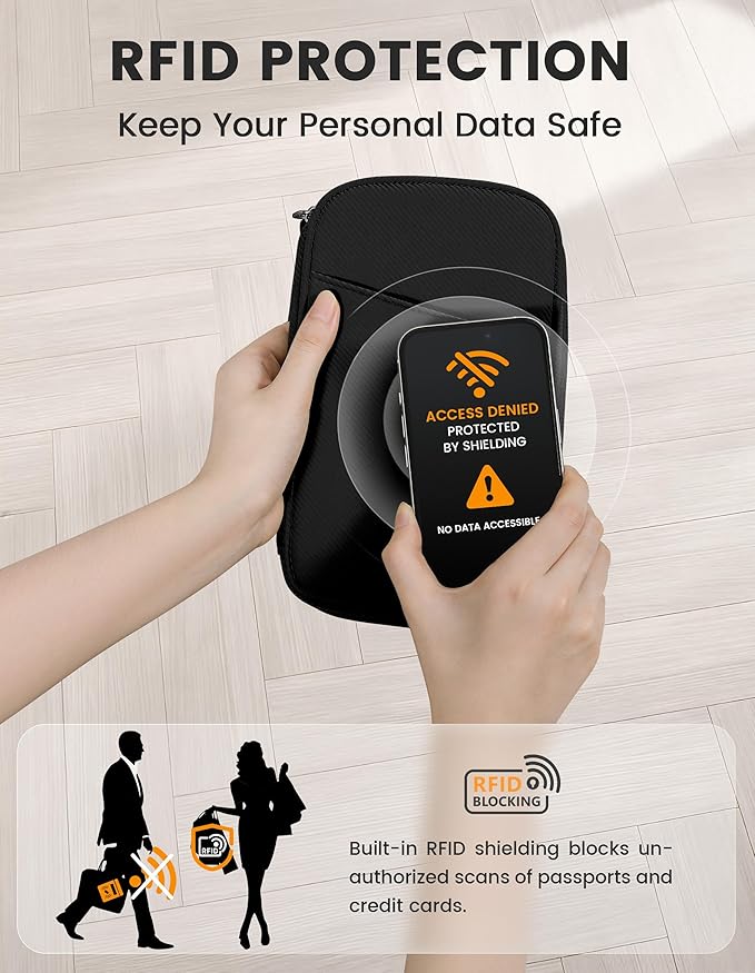 Travelkin Passport Holder For Travel Family, RFID Blocking Passport Wallet | 2-in-1 Travel Organizer, Women Men, Travel document holder, Credit Cards, Cash, Electronic Essentials, Shoulder carry