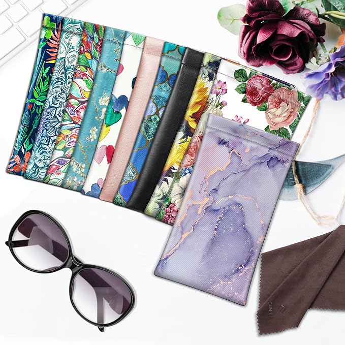 FINTIE Soft Eyeglasses Case with Cleaning Cloth, Portable Squeeze Top Vegan Leather Glasses Pouch, Sunglasses Eyewear Bag