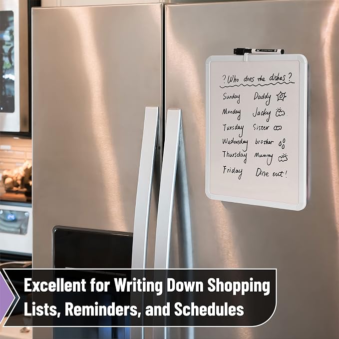 Mr. Pen- Dry Erase Board, 14” x 11”, White Frame | Includes Black Dry Erase Marker, Small Mini White Board for Students, Fridge, Wall, Locker, Double Sided Tapes Included