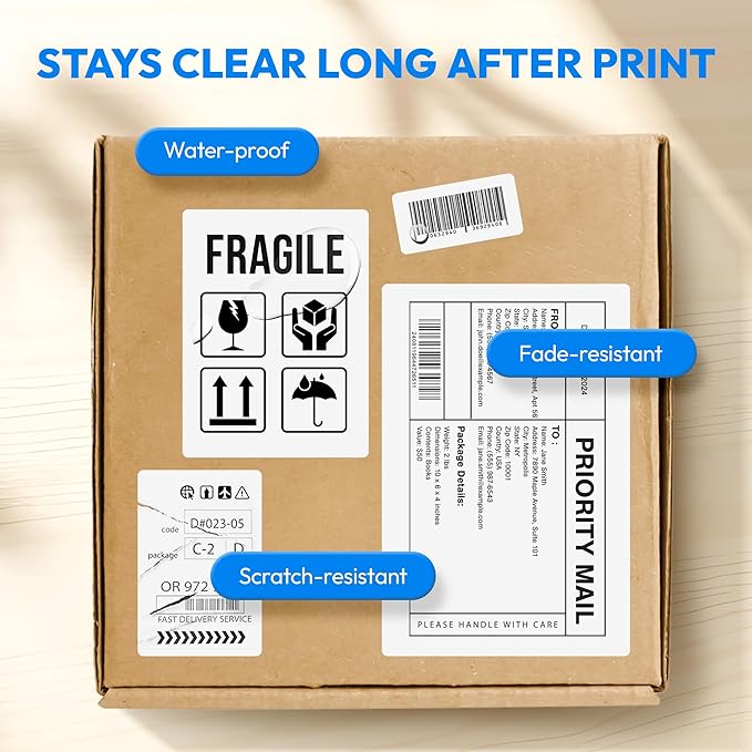 4x3 Direct Thermal Label, Barcode Address Mailing Name Shipping Labels, Perforated Thermal Stickers, Multipurpose, Commercial Grade for Thermal Printer, Strong Adhesive, 500/Roll, 4 Rolls