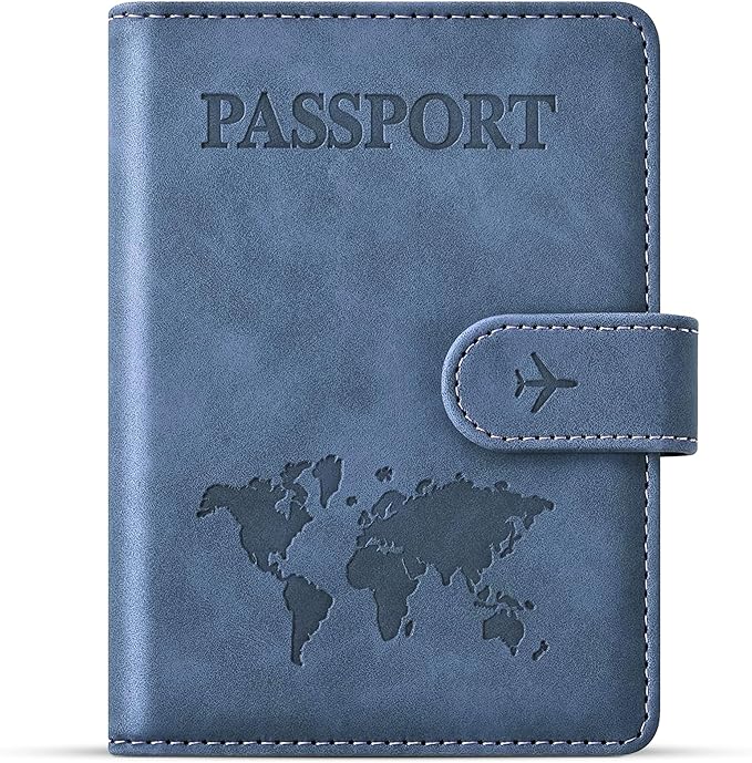 Passport Holder for Travel Essentials, Passport Wallet Cover Case for Travel Must Haves Accessories,Passport Book Holders for Women and Men BLACK (BLUE)