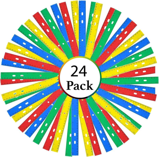 24 Pack Rulers Bulk for Classroom Supplies, Kids | 12 Inch Rulers with Imperial (US Inches) and Metric (CM/Millimeter) Measure for Teachers, Students