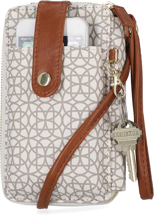 Mundi Jacqui RFID Crossbody Wallet for Women, Vegan Leather Small Travel Handbag with Phone Holder, Compact Organizer with Card Slots and Removable Strap, Vacation Purse in Bridgehampton Sand