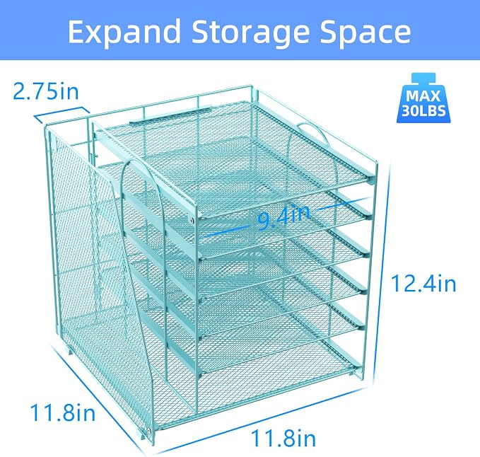 gianotter 6-Tier Paper Organizer With Magazine Holder | Desk Organizers and Accessories, File Organizer for Office Supplies Storag (Blue, 6-Tier)