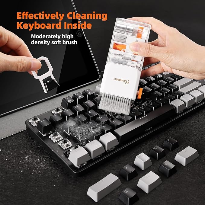 Keyboard Cleaner & Laptop Cleaning Kit for Computer Screen, White | High-density Soft brush, Screen Cleaner Spray,2mm Thicken Large Microfiber Polishing Cloth,Metal Pen Tip,Flocking Sponge