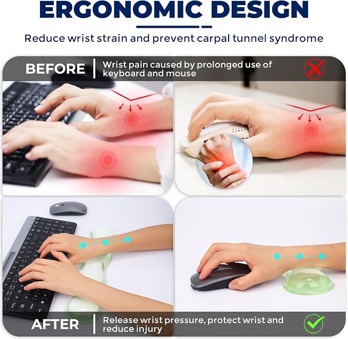 Gel Wrist Rest for Keyboard and Mouse, Wrist Rest for Keyboard, Mouse Wrist Support, Pain Relief, Cool Touch, Non-Skid, Keyboard and Mouse Wrist pad Set