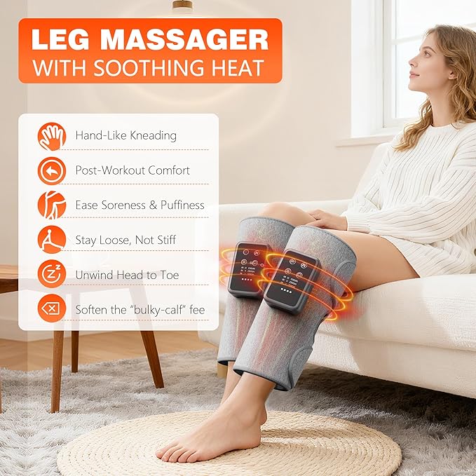 Cordless Leg Massager with Heat for Daily Pain & Comfort Use, Calf Massager with Adjustable Wraps, 3 Modes & 3 Intensities, Useful Gift for Men, Athletes & Seniors, Relaxation Gifts for Women