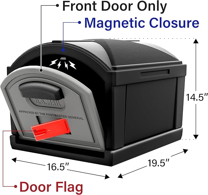 Simplay3 USPS T4 Extra Large Capacity XL Mailbox and Post Cover with Durable Double-Wall Construction, Weather-Resistant Design, Black, Made in the USA