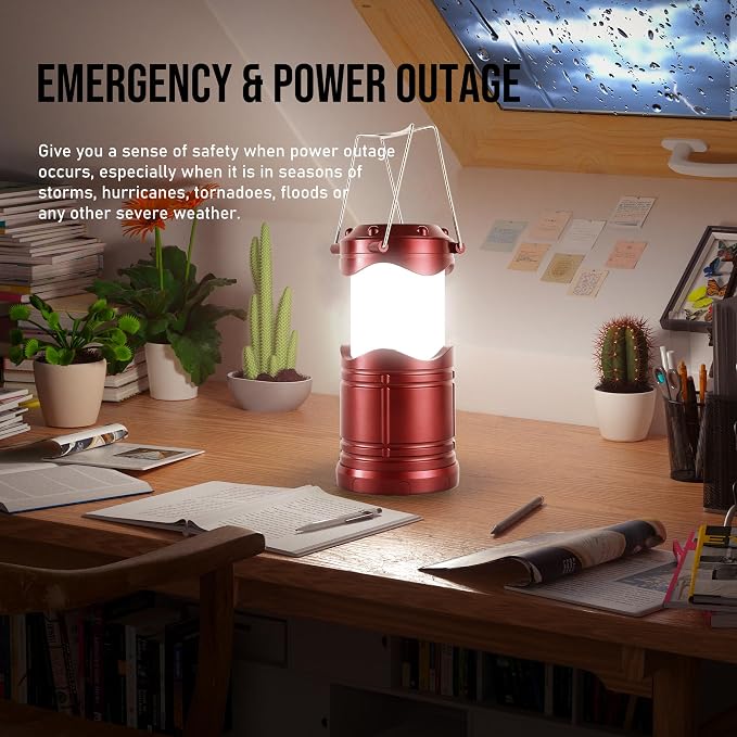 Lichamp LED Camping Lantern, 4 Pack Battery Powered Flashlight for Power Outages, Portable Collapsible Hanging Light Essential for Home, Outdoor, Emergency Lamp Survival Kit Gear for Hurricane,B4BD