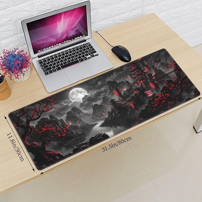Dark Moon Gaming Mouse Pad Large Extended Desk Mat Non-Slip Rubber Base Keyboard Pad with Stitched Edges for Office Gaming 31.5x11.8 in