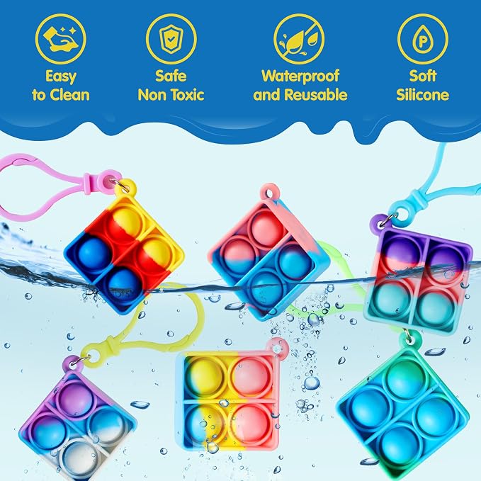 JOYIN Square Pop Fidget Keychain 30 Pack Pop Fidget Toys Bulk Party Favors for Kids 4-8,8-12 Years, Birthday Goodie Bags Stuffers Back to School Gifts for Students Classroom Prizes Sensory Toys