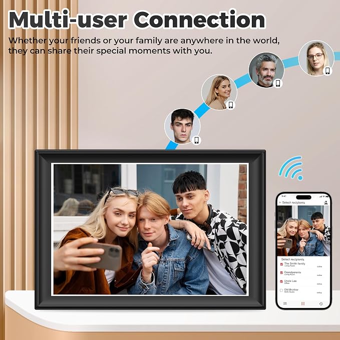 10.51 Inch WiFi Digital Picture Frame with Touch Screen | 64GB smart picture frame with 1920x1280 100% sRGB IPS display. Supports Frameo App for 5G/Instant photo & video sharing.