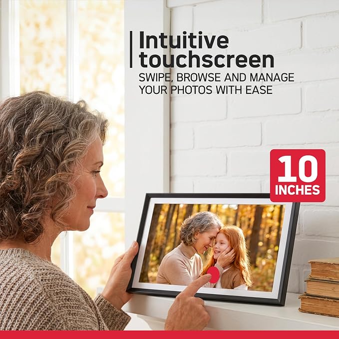AGFA Photo FRAMEO WiFi Digital Picture Frame 10 Inch – HD Touchscreen Smart Photo Frame, Share Photos & Videos Instantly via App, 32GB Memory, Auto-Rotate, Clock & Weather, Slim Modern Design