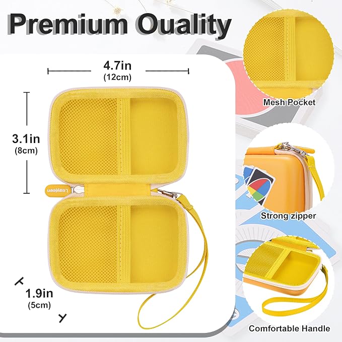 Leayjeen Cards Case Compatible with Skip BO/UNO/Pokemon/Phase 10 Card Game,Fits Up to 100 Cards,Carrying Storage Bag for Travel-Yellow(Case Only)