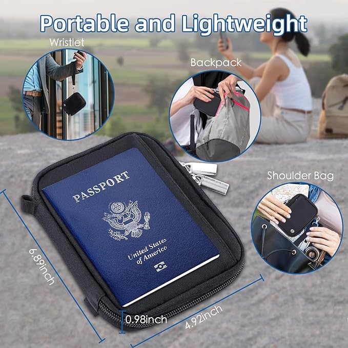 WALNEW Passport Holder for Travel, RFID Blocking Travel Walle Essentials | Travel Document Holder, Passports Wallet Pouch with Card Slots Zipper Pocket for Women Men