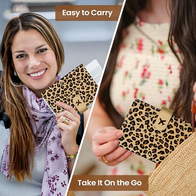 Passport Holder for Travel Essentials, RFID Blocking Leather Cover Wallet with Magnetic Closure, Aesthetic & Cute Passport Book Case for Women and Men - Leopard