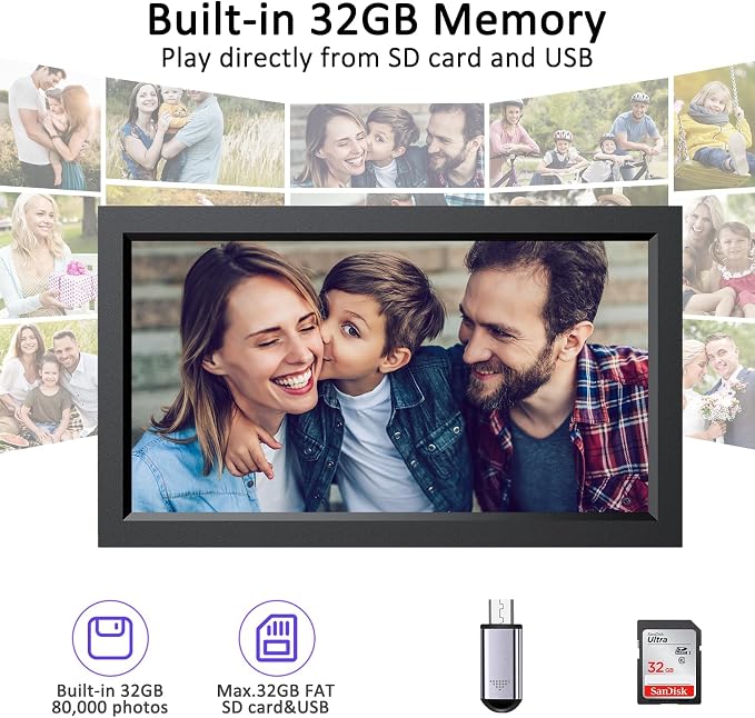 15.6 Inch Large Digital Picture Frame, 32GB WiFi Digital Photo Frame, 1920 * 1080 FHD IPS Touch Screen, Auto-Rotate, Wall-Mounted, Easy to Share Photos via Uhale APP, Gift for Family