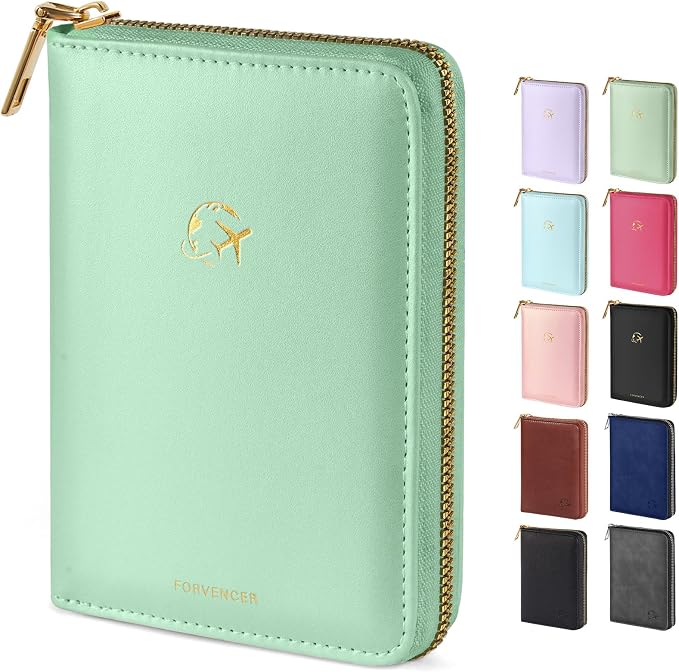 Forvencer Safe Zipper Passport Holder Cover, Passport Wallet for Travel | Cute RFID Blocking Passport Book, Waterproof Travel Accessories for Women, Mint Green