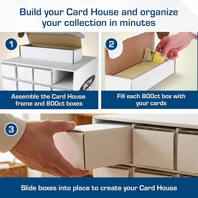 BCW Card House Storage Unit with 12 x 800ct Boxes | Holds Up to 9600 Cards | Organizer for Sports Cards, Pokémon, Magic: The Gathering & More