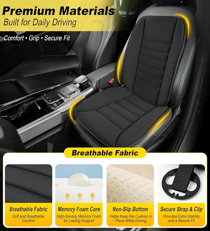 kingphenix 5-Piece Car Seat Cushion Set with Back Support | Full Back Support Pillow and Seat Cushion for Long Driving, Road Trips, Truck, Van, SUV, Black