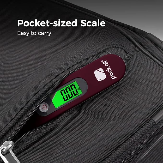 pack all Digital Luggage Scale for Travel, 110Lbs Capacity, 0.1Lb Precision | Handheld, Backlit LCD Display, Lb/Kg/Oz/g Conversion, Tare Function, Battery Included, Red