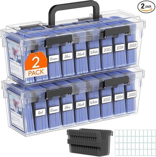 Lifewit Trading Card Storage Box fit for Toploader, Stackable Reinforced Latch Case with 8 Adjustable Dividers, Writable Labels, Organizer for MTG TCG Sports Baseball Bulk Cards, 2 PCS