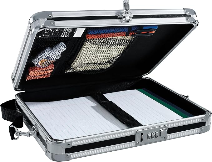 Vaultz Locking Metal Clipboard with Storage, Combination Lock, Black | Holds 8.5 x 11 letter-size paper or a tablet device in place, heavy-duty metal design with reinforced chrome steel corners