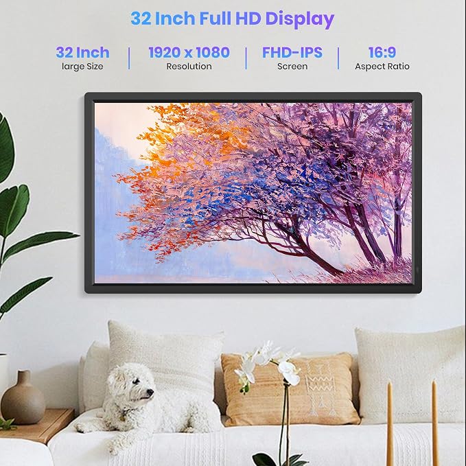 64GB 32" Large Digital Picture Frame, Uhale WiFi Electronic Photo Frames with 1920 x 1080 FHD IPS Screen, Support Auto-Rotate Wall Mounted SD&USB Card, Share Photos/Videos from Phone Instantly