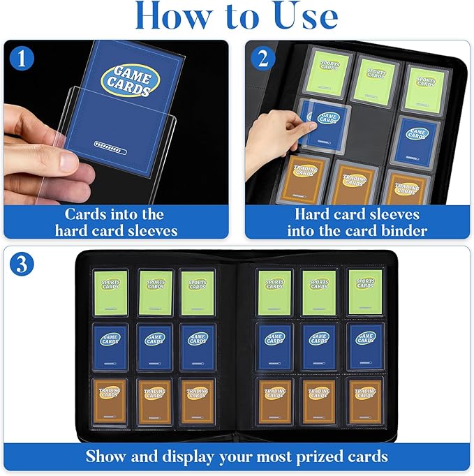 Fabmaker Top Load Binder Holds 360 Cards, Portable Card Binder with Retractable Handle, Side Loading Trading Card Storage for 3"x4" Hard Card Sleeves, Collectible Case for Game Sport Cards, Royal Blue