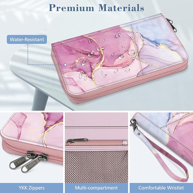 FINTIE Family Passport Holder Wallet Travel Document Organizer Clutch Bag | RFID Blocking Credit Cards Case Cover for Women Men