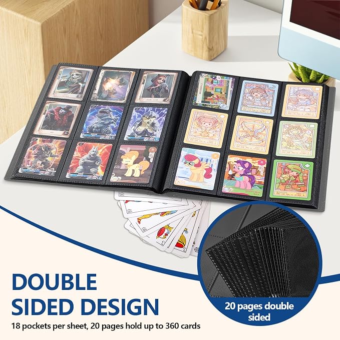 Card Binder, EDUDIIU 9 Pockets Premium Trading Card Binders, Cards Collection Binder Album, Side Loading Yugioh Holder Book for Sport, Football, Baseball Collector - Grey