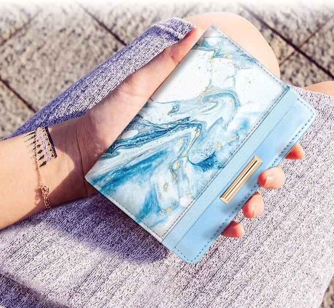 Coco Rossi Passport Holder for Travel Women Slim RFID Passport Cover Wallet | Travel Essentials, Passport Book Holders, Passport Wallet Cover Case, PU Leather, Cute, Thin, Spliced Design, Blue Marble