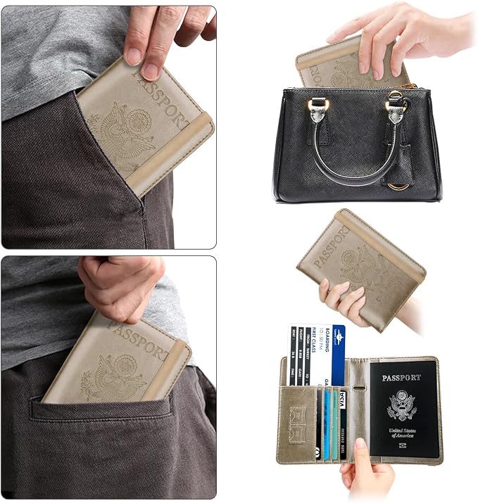 WALNEW Passport Holder for Travel, RFID Passport Wallet, Travel Essentials | PU Leather Passport Cover Case with Pen Holder, Travel Must Haves Accessories, Passport Book Holder for Women Men