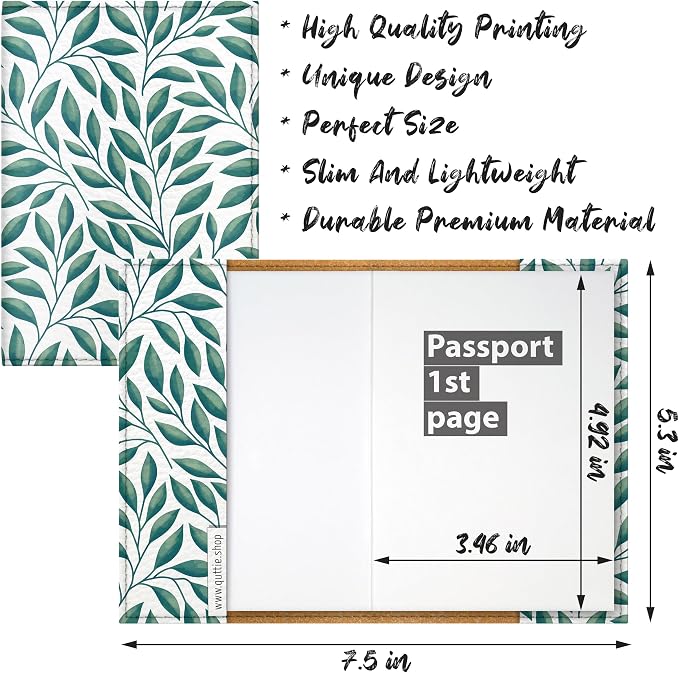 Passport Cover for Kids, Women and Men, Cute Travel Passport Holder (Leaf Pattern)