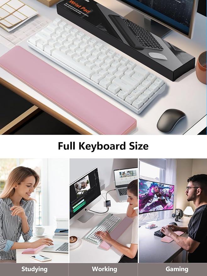 TopMade Keyboard Wrist Rest, Cooling Gel & Upgrade Soft Memory Foam Design Wrist Support for Keyboard, Full-Size Keyboard Hand Rest Pad, Ergonomic Palm Rest for Long Hours of Work, Gaming, Pink